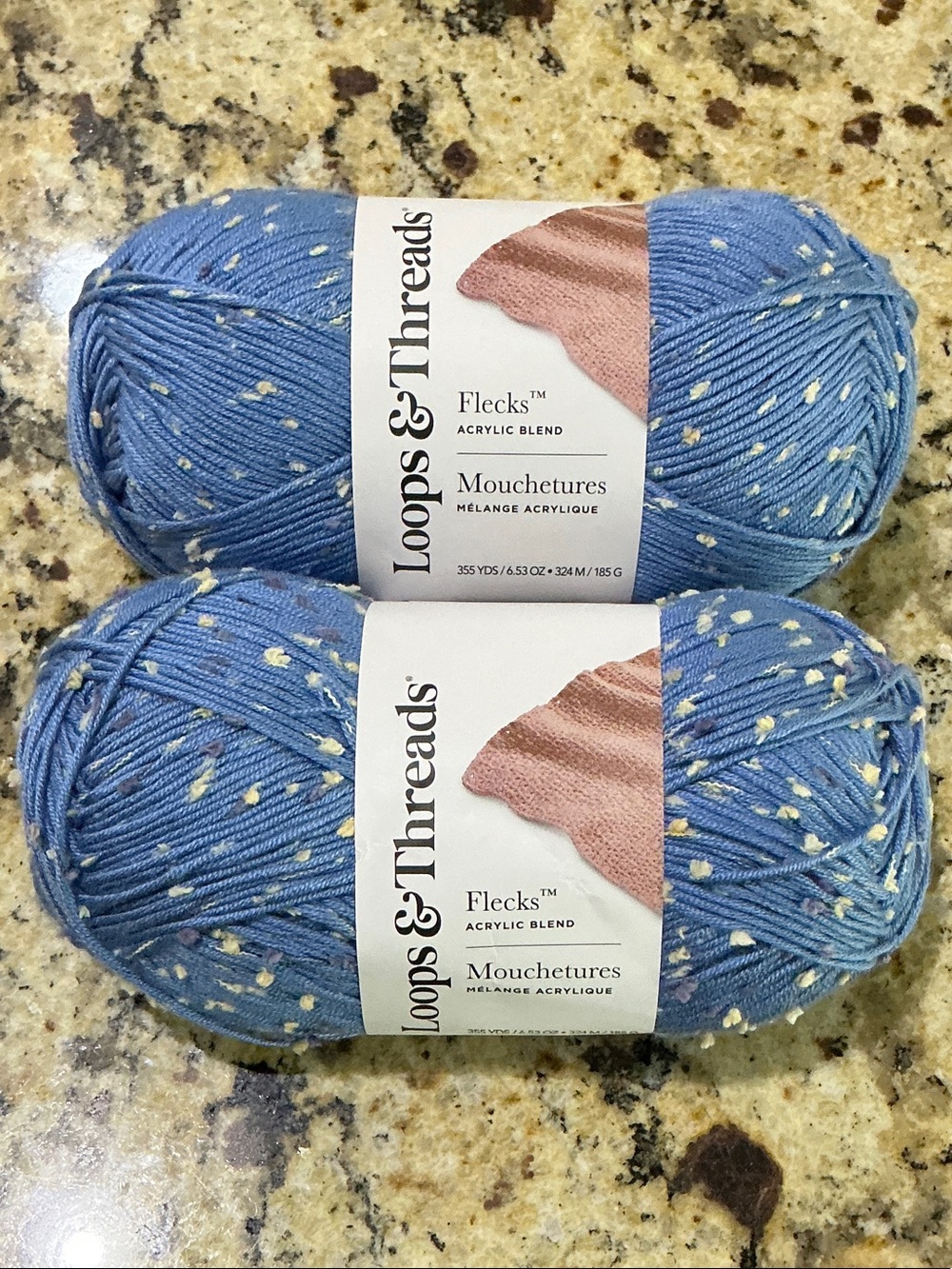 Loops & Threads Flecks Yarn - Blue Lapis (Blue with Cream Flecks - 2 Skeins)